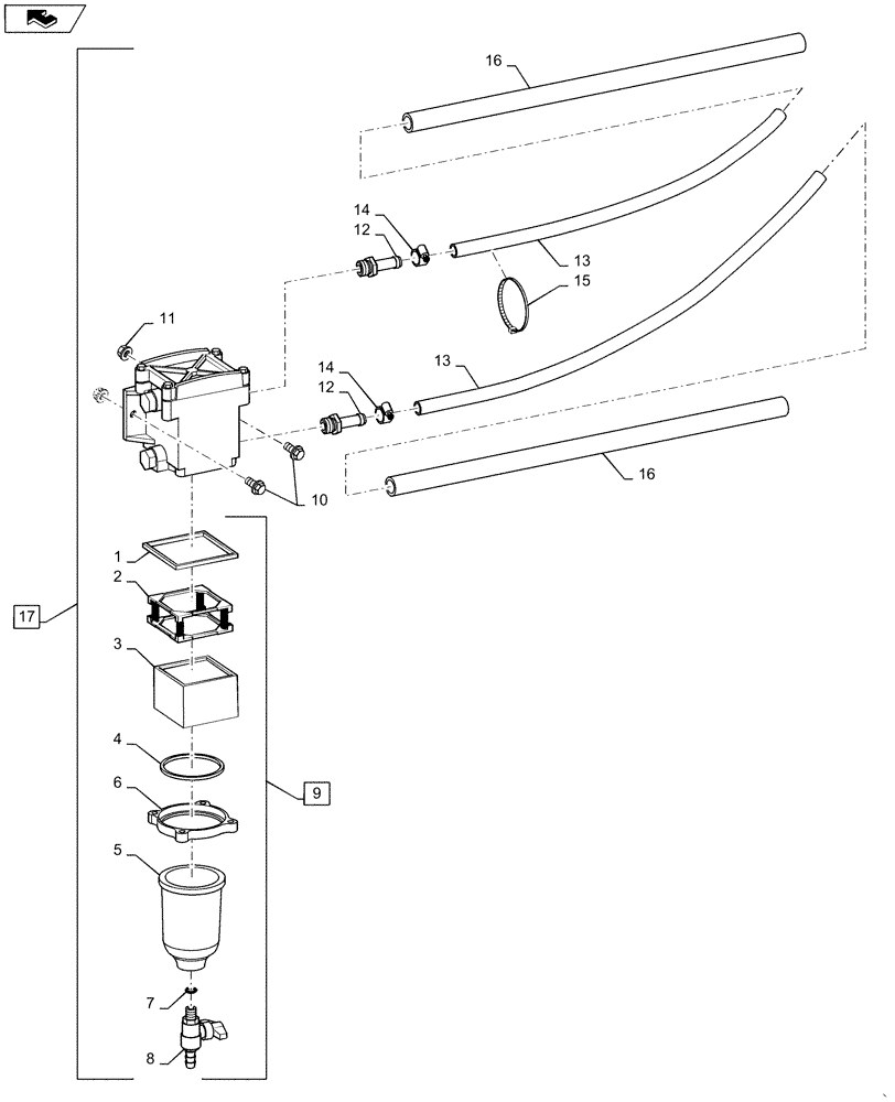 Схема запчастей Case IH 625 - (88.010.02) - DIA KIT, ADDITIONAL PRODUCTS, FUEL FILTER / WATER SEPARATOR (88) - ACCESSORIES