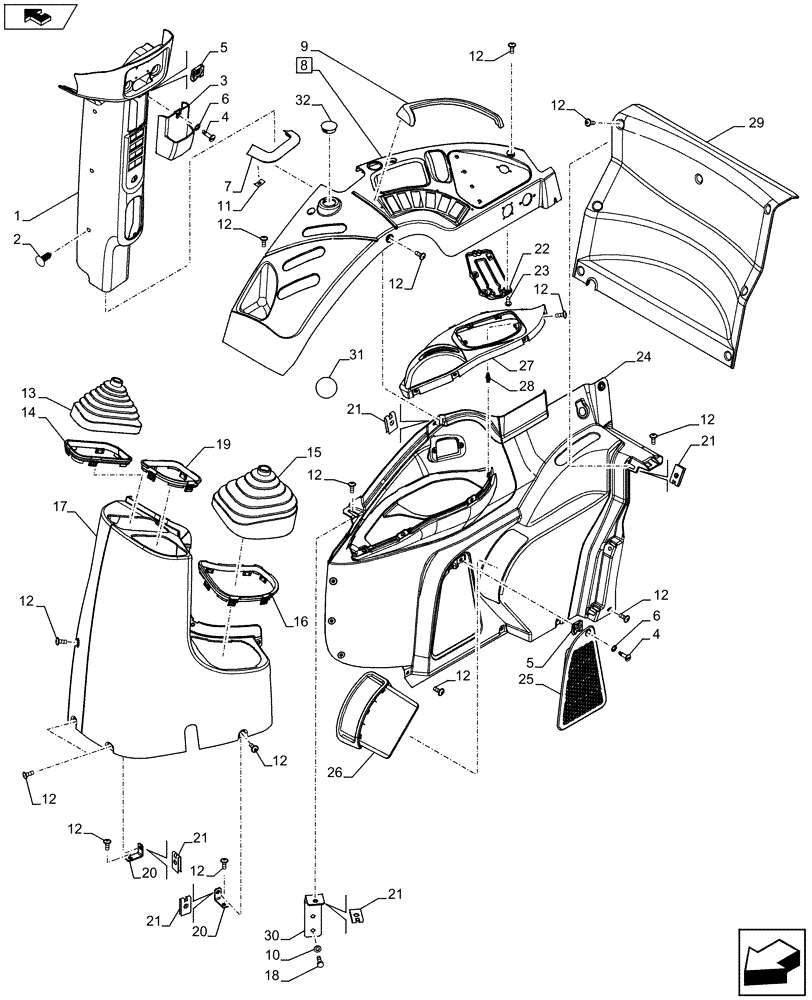 Схема запчастей Case IH FARMALL 115U - (90.160.BL[05]) - VAR - 743722 - CAB INTERIOR TRIM - RIGHT SIDE - W/ MECHANICAL MID-MOUNT VALVE (90) - PLATFORM, CAB, BODYWORK AND DECALS