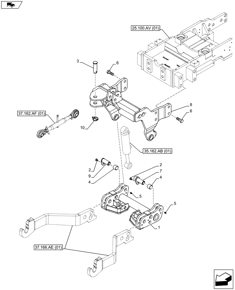 Схема запчастей Case IH FARMALL 105C - (37.162.AE[01]) - VAR - 331789 - 3 POINT HITCH, FRONT, SUPPORT, W/O FRONT PTO (37) - HITCHES, DRAWBARS & IMPLEMENT COUPLINGS