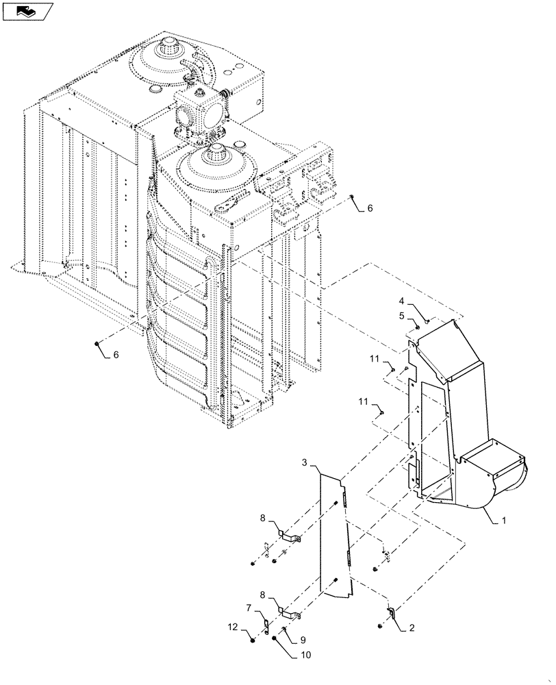 Схема запчастей Case IH 635 - (74.141.05[02]) - DRUM OUTLETS, REAR, 6 ROW WIDE, NO. 2, IMPROVED ACCESS (74) - CLEANING