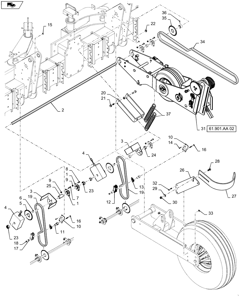 Схема запчастей Case IH 1255 - (61.901.AA[01]) - MECHANICAL UPPER DRIVELINE (61) - METERING SYSTEM