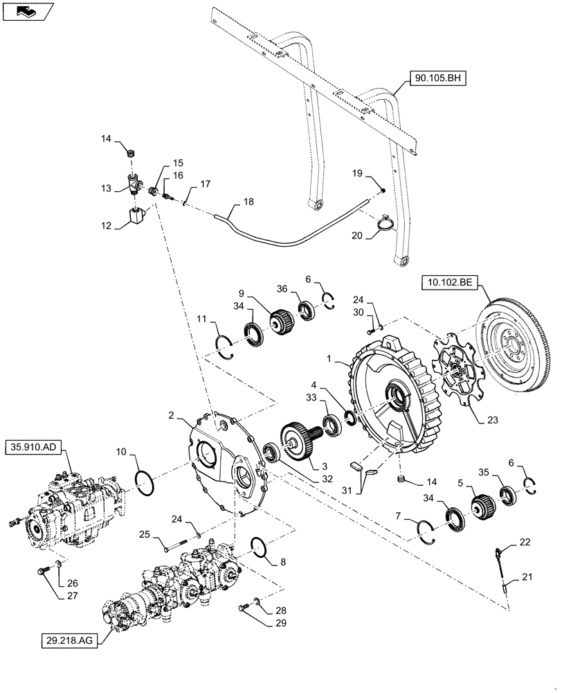 Схема запчастей Case IH WD2303 - (31.220.AG) - GEARBOX, PTO GEAR HOUSING, 6 CYLINDER MACHINES (31) - IMPLEMENT POWER TAKE OFF