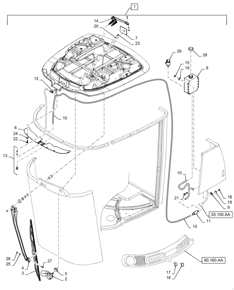 Схема запчастей Case IH WD1203 - (55.518.AZ) - WINDSHIELD WIPER, ACCESSORY DRIVE (55) - ELECTRICAL SYSTEMS