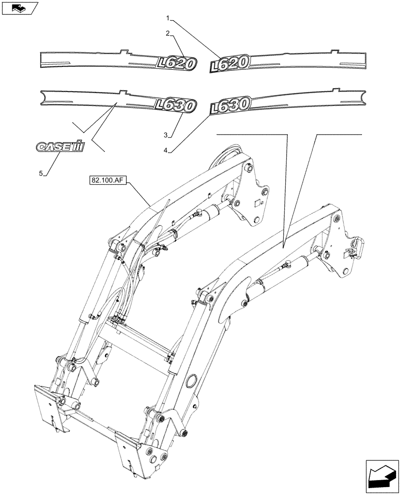 Схема запчастей Case IH FARMALL 105C - (90.108.AB[02]) - VAR - 333489, 334489, 334490, 335490 - MODEL IDENTIFICATION DECALS, LOADER ARM (90) - PLATFORM, CAB, BODYWORK AND DECALS