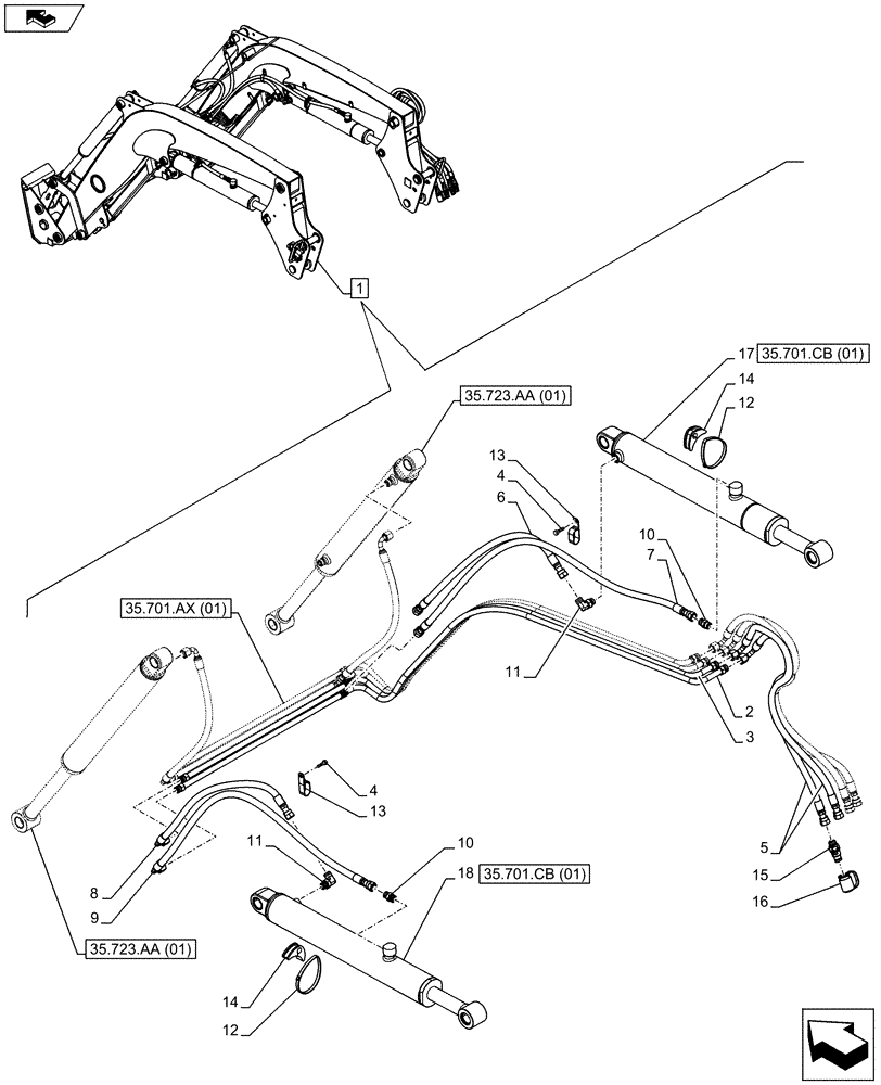 Схема запчастей Case IH FARMALL 115C - (35.701.AX[01]) - VAR - 333489 - FRONT LOADER HYDRAULIC SYSTEM, CYLINDER, PIPE (35) - HYDRAULIC SYSTEMS