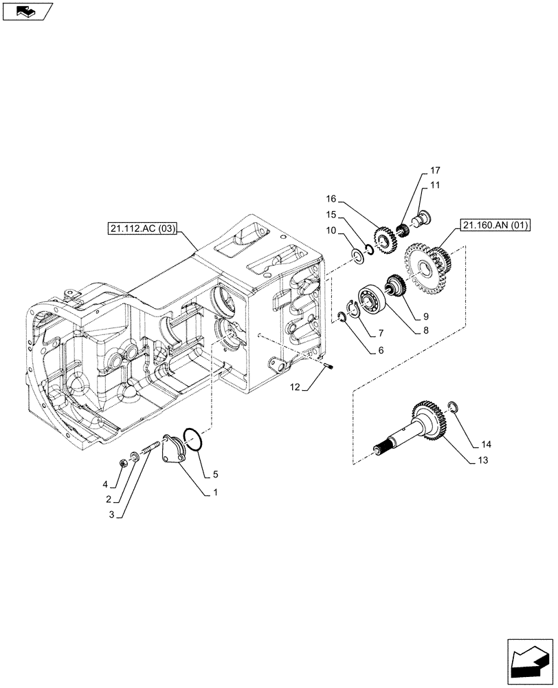 Схема запчастей Case IH FARMALL 115C - (21.162.AF[02]) - VAR - 744761 - REVERSER, GEARS & SHAFT (21) - TRANSMISSION