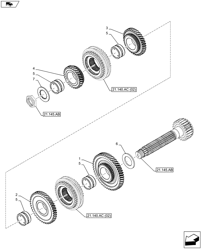 Схема запчастей Case IH FARMALL 95C - (21.140.AE[05]) - VAR - 743542 - TRANSMISSION, GEARS (21) - TRANSMISSION