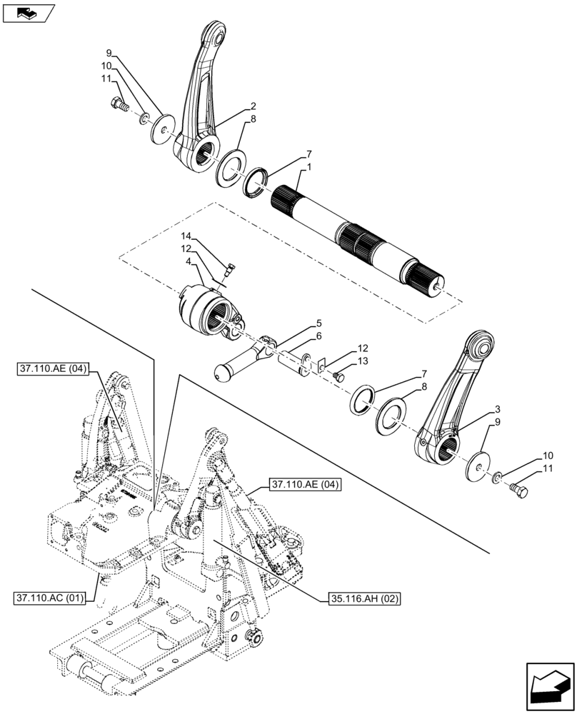 Схема запчастей Case IH FARMALL 105U - (37.110.AQ[01]) - VAR - 390832 - EDC INTERNAL RAM ONLY WITH / WITHOUT FPTO (37) - HITCHES, DRAWBARS & IMPLEMENT COUPLINGS