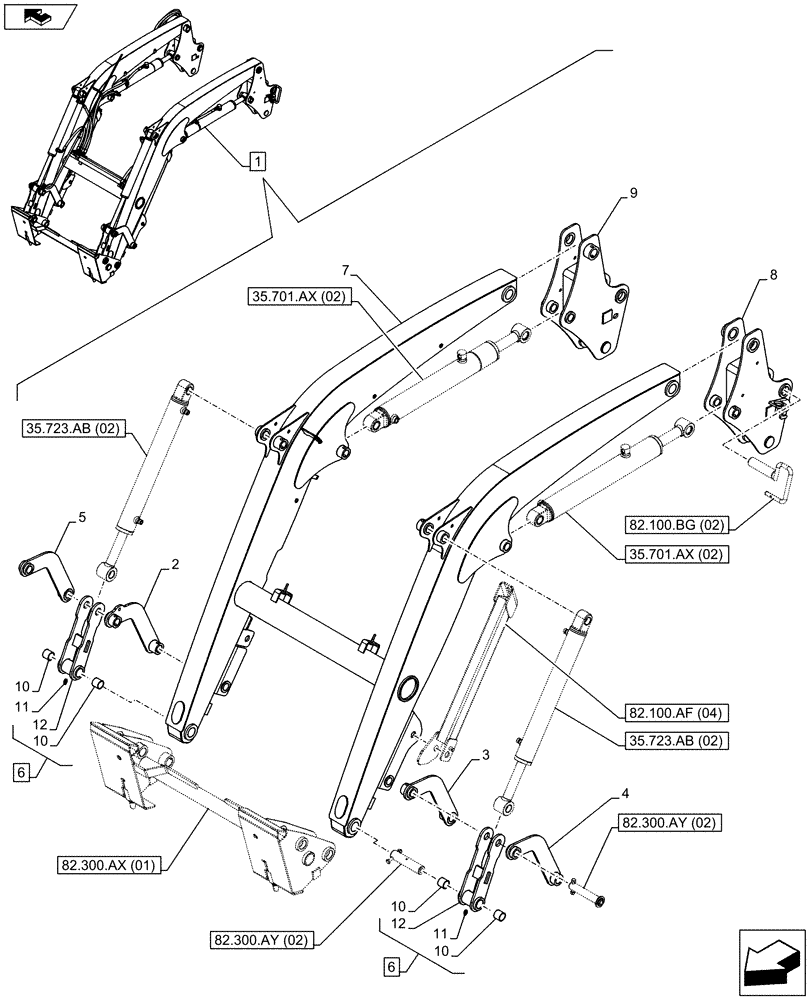 Схема запчастей Case IH FARMALL 85C - (82.100.AF[03]) - VAR - 334490 - LOADER ARM, ARM/LIFTING DEVICE (82) - FRONT LOADER & BUCKET