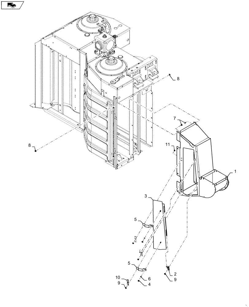 Схема запчастей Case IH 635 - (74.141.05[01]) - DRUM OUTLETS, REAR, 6 ROW WIDE, NO. 5, IMPROVED ACCESS (74) - CLEANING