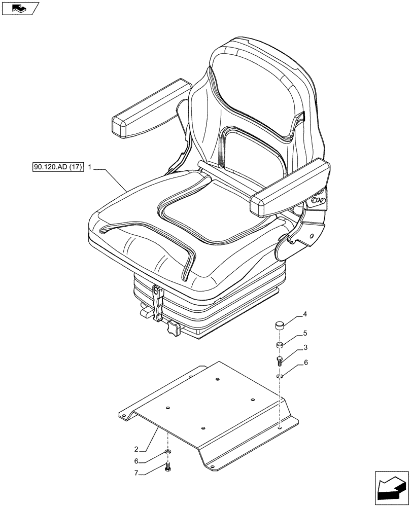 Схема запчастей Case IH FARMALL 95C - (90.120.AD[16]) - VAR - 743578 - DRIVER SEAT, W/ CAB (90) - PLATFORM, CAB, BODYWORK AND DECALS