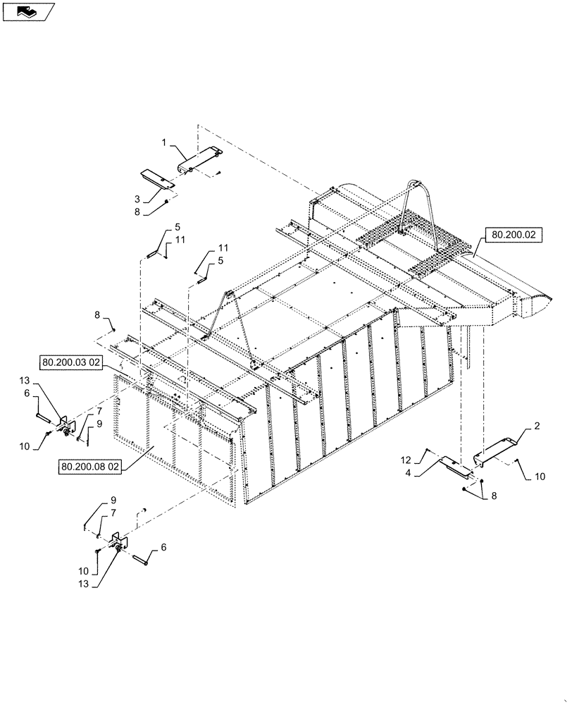 Схема запчастей Case IH 635 - (80.200.08[03]) - LID, MODULE TAILGATE HARDWARE (80) - CROP STORAGE/UNLOADING