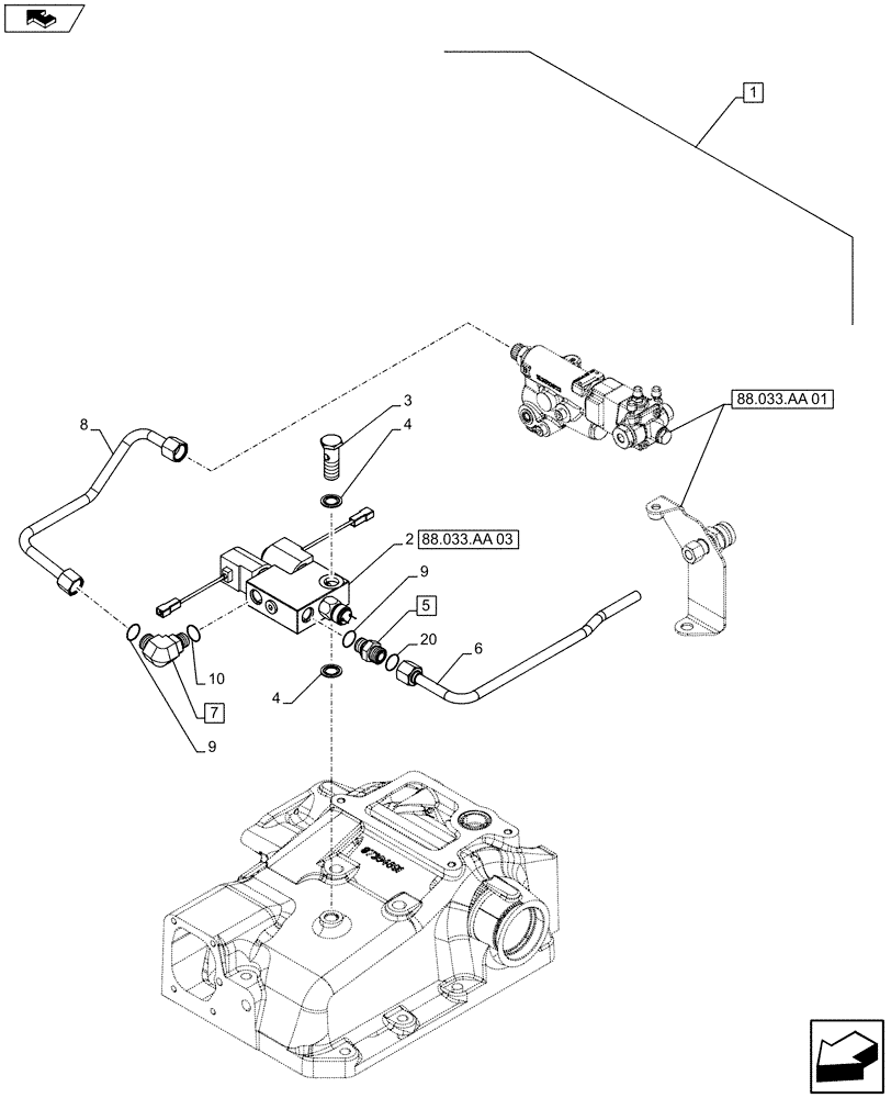 Схема запчастей Case IH FARMALL 115U - (88.033.AA[02]) - DIA KIT, TRAILER BRAKE VALVE - ISO (88) - ACCESSORIES