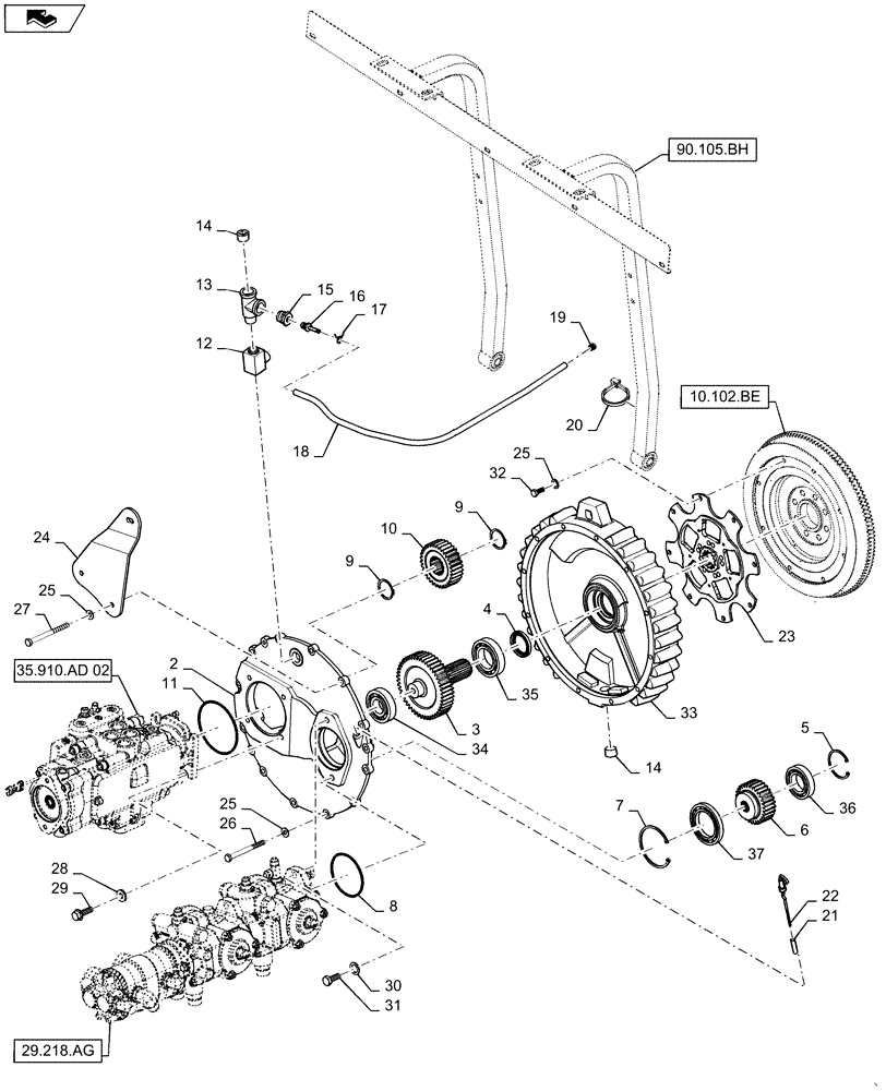 Схема запчастей Case IH WD1203 - (31.220.AG[03]) - GEARBOX, HYDRAULIC SYSTEM, 4 CYLINDER DRAPER (31) - IMPLEMENT POWER TAKE OFF