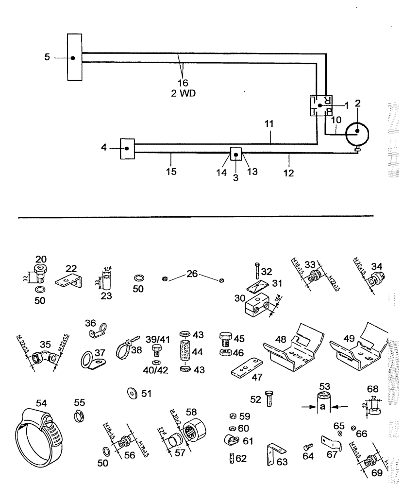 Схема запчастей Case IH C55 - (05-03[03]) - STEERING + PIPES SCREWED - PIPE UNION / 2WD (04) - STEERING