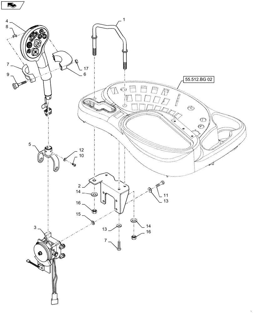 Схема запчастей Case IH WD1903 - (55.512.BL[02]) - HANDLE, MULTIPURPOSE, RH (55) - ELECTRICAL SYSTEMS