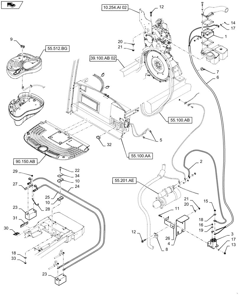 Схема запчастей Case IH WD1203 - (55.202.AG) - COLD START SYSTEM, 4 CYLINDER MACHINES (55) - ELECTRICAL SYSTEMS