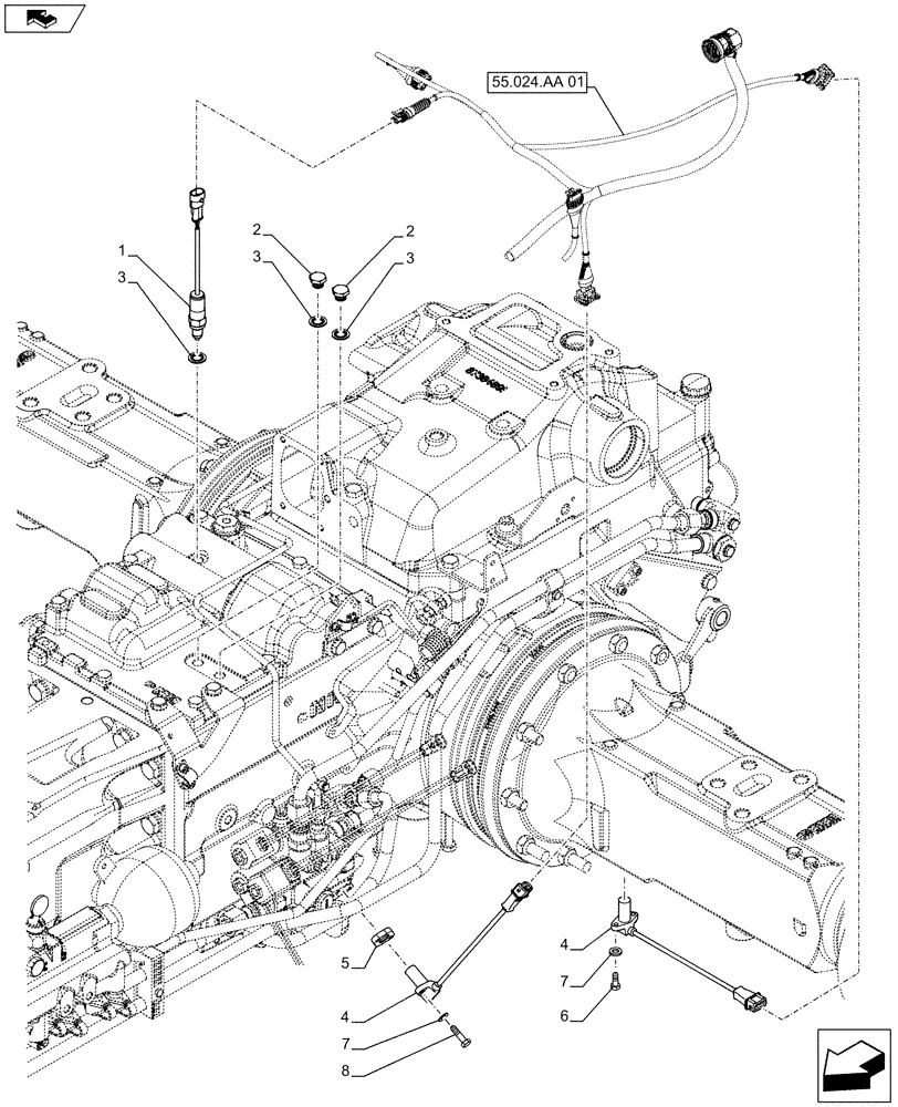 Схема запчастей Case IH FARMALL 115C - (55.020.AB[01]) - GEARBOX, SENSOR (SHUTTLE) (55) - ELECTRICAL SYSTEMS