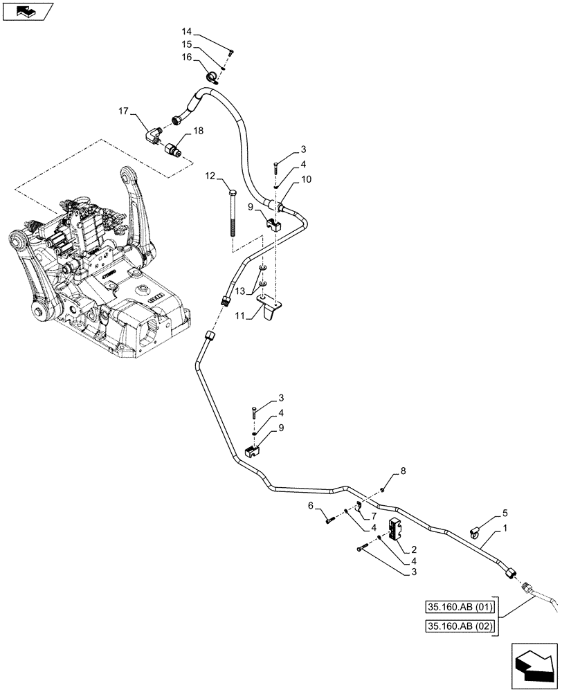 Схема запчастей Case IH FARMALL 105C - (35.160.AB[03]) - VAR - 331789, 332789 - 3 POINT HITCH, FRONT, HYD. LINE (35) - HYDRAULIC SYSTEMS