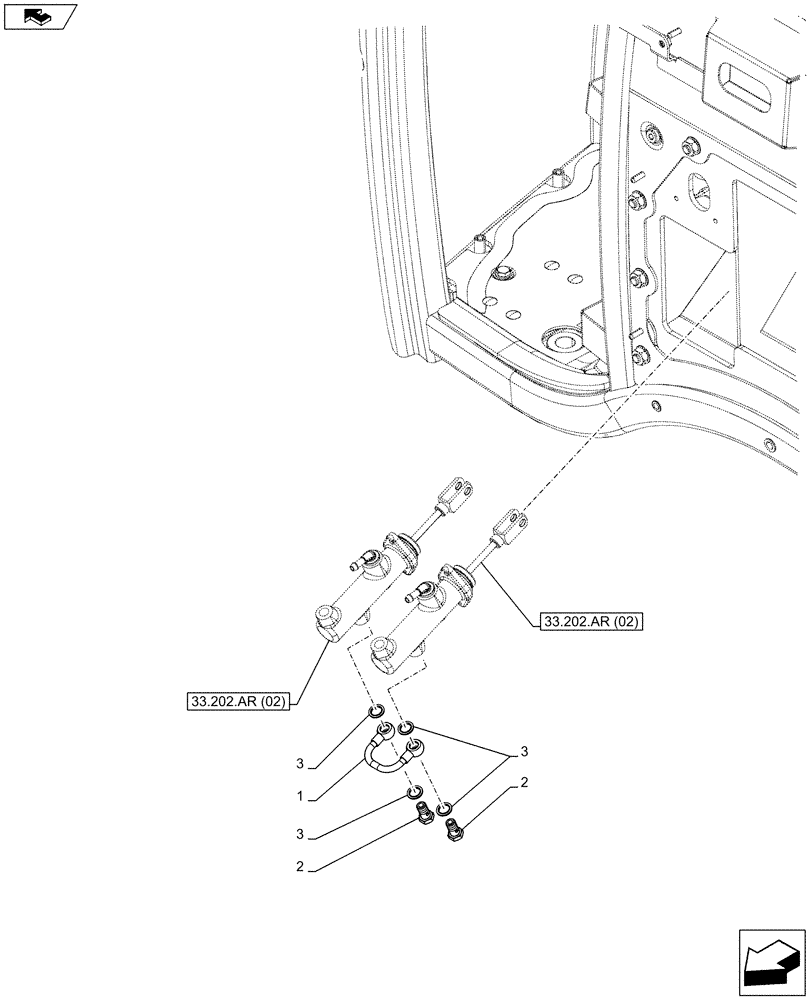 Схема запчастей Case IH FARMALL 115C - (33.202.BO[02]) - VAR - 744581, 337323, 338323 - MASTER CYLINDER, PRESSURE PIPE (HEAVY DUTY) (33) - BRAKES & CONTROLS