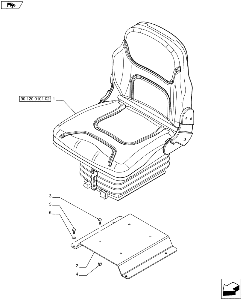 Схема запчастей Case IH FARMALL 65C - (90.120.0101[01]) - FABRIC SEAT - W/CAB - NAR (90) - PLATFORM, CAB, BODYWORK AND DECALS