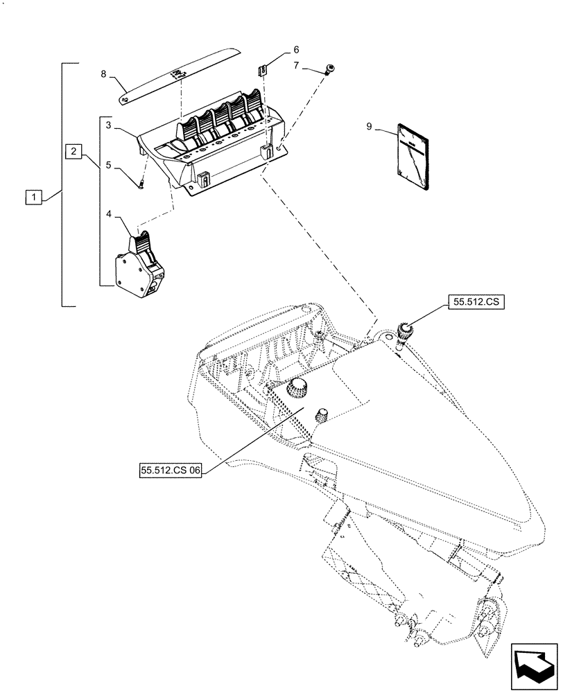 Схема запчастей Case IH MAGNUM 310 - (55.512.CS[03]) - ARMREST CONTROLS - ELECTROHYDRAULIC REMOTE LEVERS, 6 REMOTES, CONTROL (55) - ELECTRICAL SYSTEMS