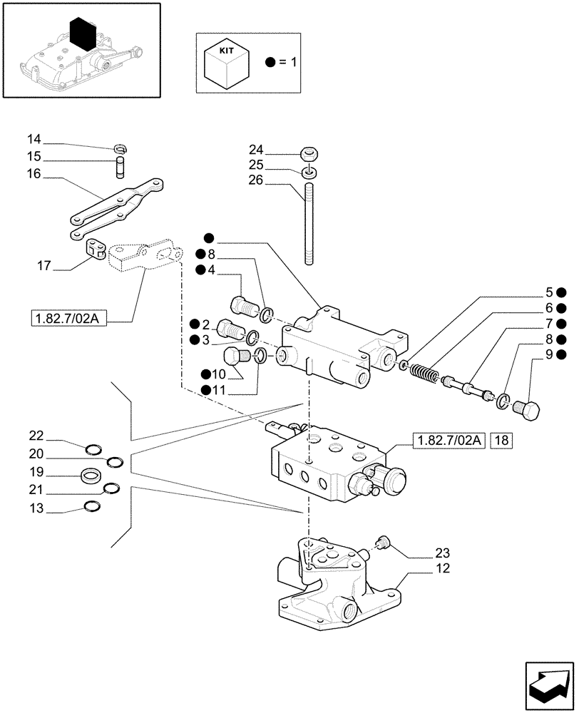 Схема запчастей Case IH JX1095C - (1.82.7/03[01]) - (VAR.026) 1 REAR REMOTE VALVE FOR MID-MOUNT AND EDC - REMOTE VALVES - C5484 (07) - HYDRAULIC SYSTEM