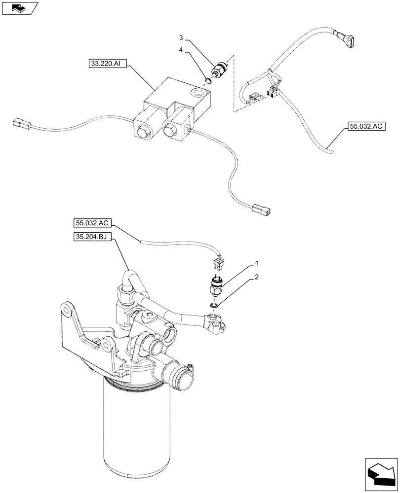 Схема запчастей Case IH FARMALL 85C - (55.032.AA) - VAR - 743517 - TRAILER BRAKE VALVE, PRESSURE SWITCH (55) - ELECTRICAL SYSTEMS