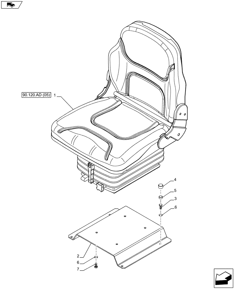 Схема запчастей Case IH FARMALL 85C - (90.120.AD[04]) - VAR - 391684 - DRIVER SEAT, W/ CAB - OPERATOR PRESSURE SWITCH (90) - PLATFORM, CAB, BODYWORK AND DECALS