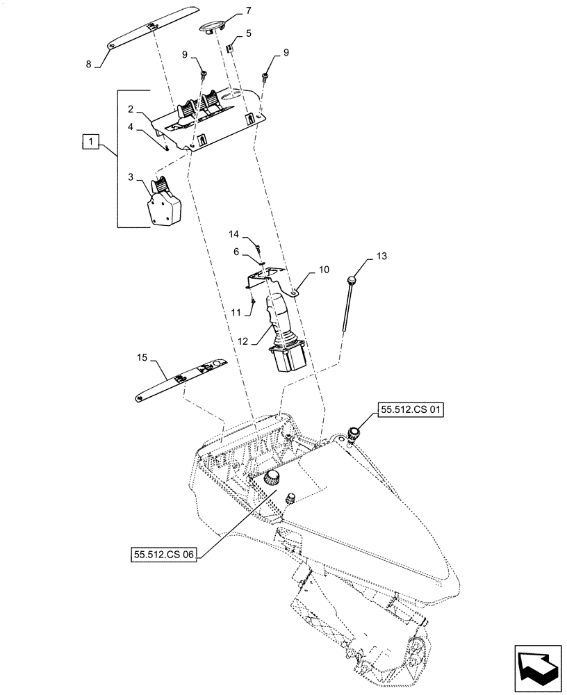 Схема запчастей Case IH MAGNUM 340 - (55.512.CS[02]) - ARMREST, ARMREST CONTROLS - ELECTROHYDRAULIC REMOTE LEVERS AND JOYSTICK, 4 AND 8 REMOTES, CONTROL (55) - ELECTRICAL SYSTEMS