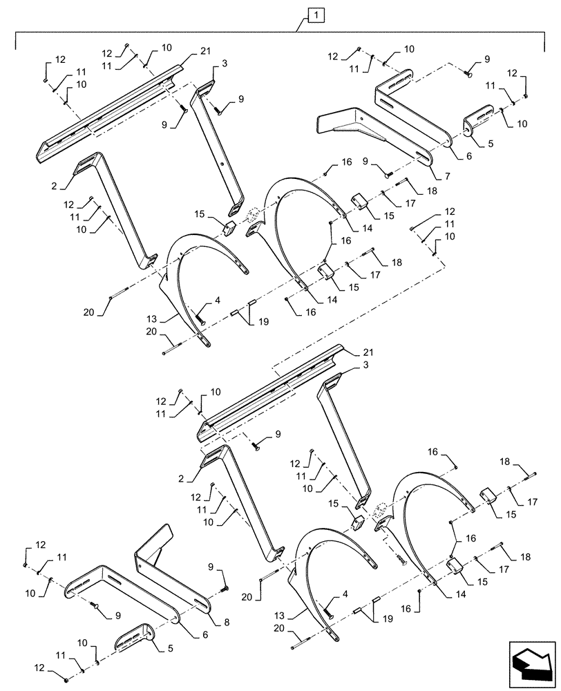 Схема запчастей Case IH 620 - (06-23) - BI-DIRECTIONAL MUD SCRAPER, NARROW ROWS (12) - CHASSIS