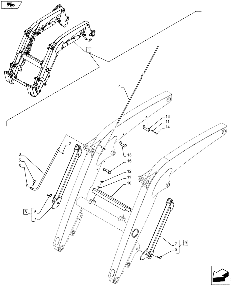 Схема запчастей Case IH FARMALL 85C - (82.100.AF[02]) - VAR - 333489, 335489 - LOADER ARM, PARKING LEG AND PIPE PROTECTION (82) - FRONT LOADER & BUCKET