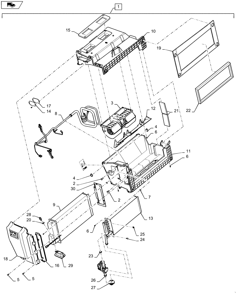 Схема запчастей Case IH WD2303 - (50.100.AP[03]) - HEATING SYSTEM, BOX, STANDARD (50) - CAB CLIMATE CONTROL