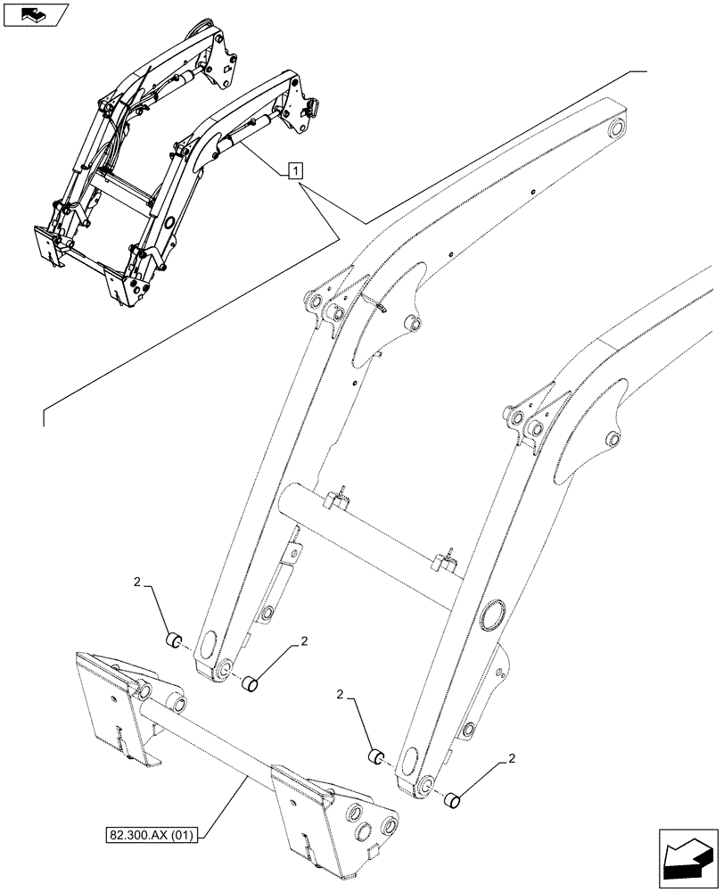 Схема запчастей Case IH FARMALL 105C - (82.300.AB[01]) - VAR - 333489, 334490 - LOADER BUCKET, BUSHING (82) - FRONT LOADER & BUCKET