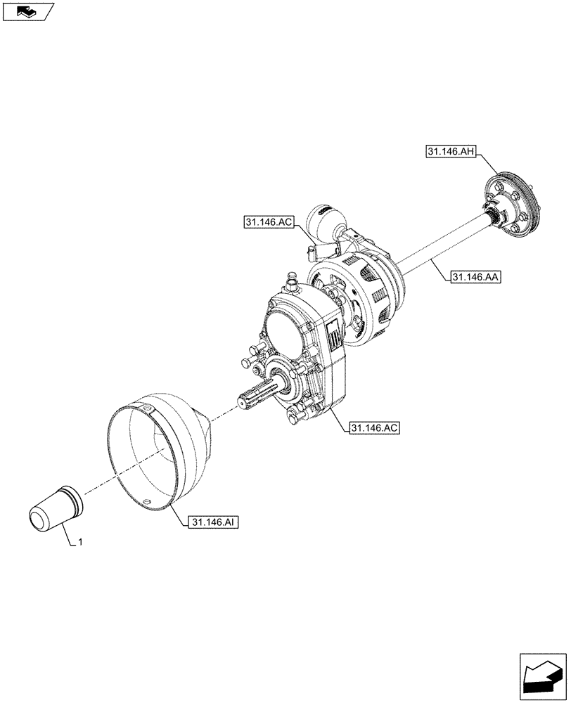 Схема запчастей Case IH FARMALL 95C - (31.146.AL) - VAR - 332789 - FRONT, PTO, ASSY, GUARD (31) - IMPLEMENT POWER TAKE OFF