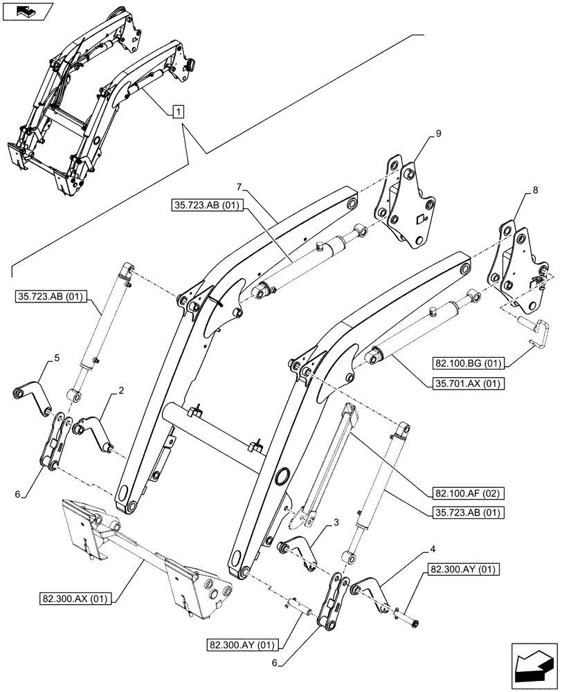 Схема запчастей Case IH FARMALL 115C - (82.100.AF[01]) - VAR - 333489 - LOADER ARM, ARM/LIFTING DEVICE (82) - FRONT LOADER & BUCKET