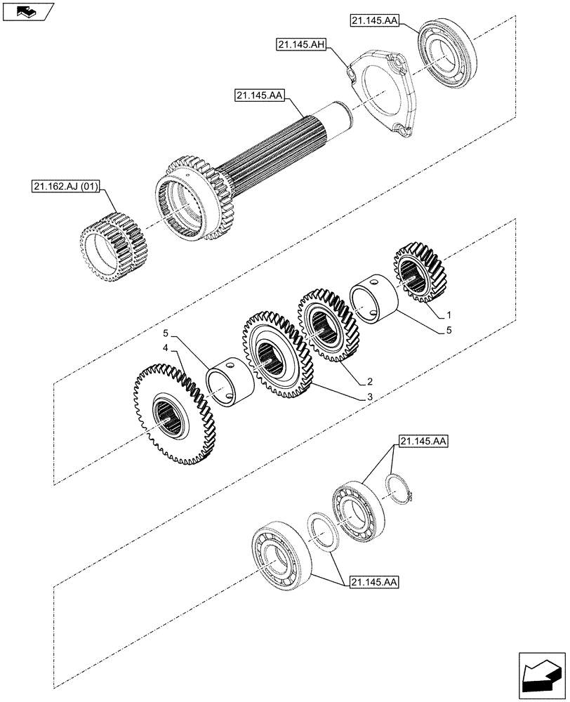 Схема запчастей Case IH FARMALL 85C - (21.140.AE[03]) - VAR - 743542 - TRANSMISSION, GEARS (21) - TRANSMISSION