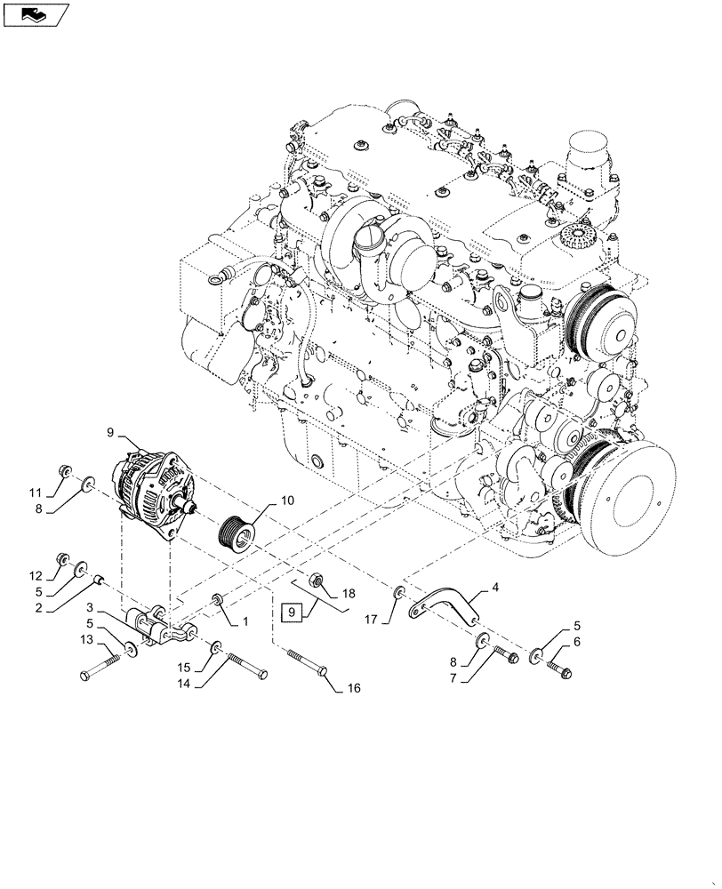 Схема запчастей Case IH WD1903 - (55.301.AD) - ALTERNATOR, MOUNTING PARTS (55) - ELECTRICAL SYSTEMS