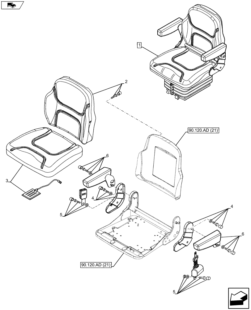 Схема запчастей Case IH FARMALL 105C - (90.120.AD[20]) - VAR - 331156 - DRIVER SEAT, W/O CAB (90) - PLATFORM, CAB, BODYWORK AND DECALS