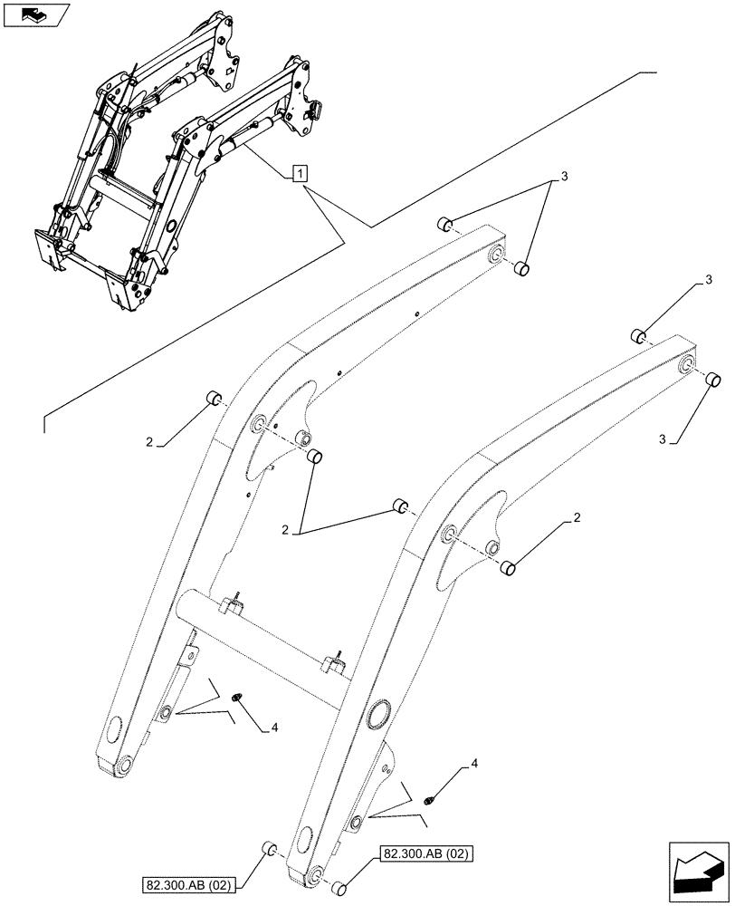 Схема запчастей Case IH FARMALL 85C - (82.100.AA[04]) - VAR - 335490 - LOADER ARM (SELF LEVELLING), BUSHING (82) - FRONT LOADER & BUCKET