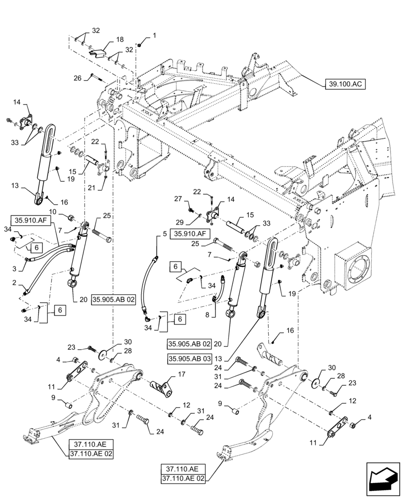 Схема запчастей Case IH WD1903 - (35.905.AB[01]) - HYDRAULIC SYSTEM, HEADER, LIFT ARM (4-CYL, 6-CYL, DRAPER) (35) - HYDRAULIC SYSTEMS