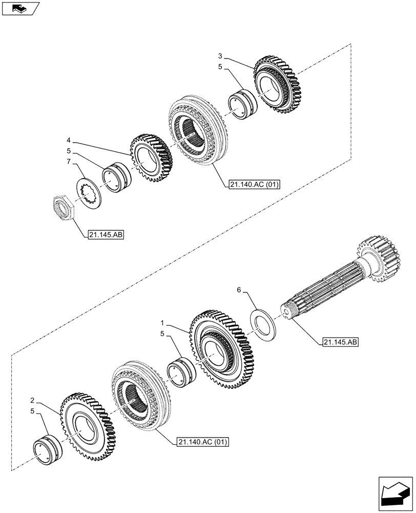 Схема запчастей Case IH FARMALL 95C - (21.140.AE[02]) - VAR - 743507 - TRANSMISSION, GEARS (21) - TRANSMISSION