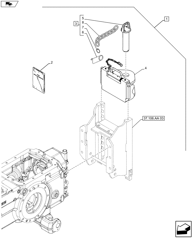 Схема запчастей Case IH FARMALL 115U - (88.037.AA[01]) - DIA KIT - CAT. D2 TRAILER HITCH - ISO (88) - ACCESSORIES