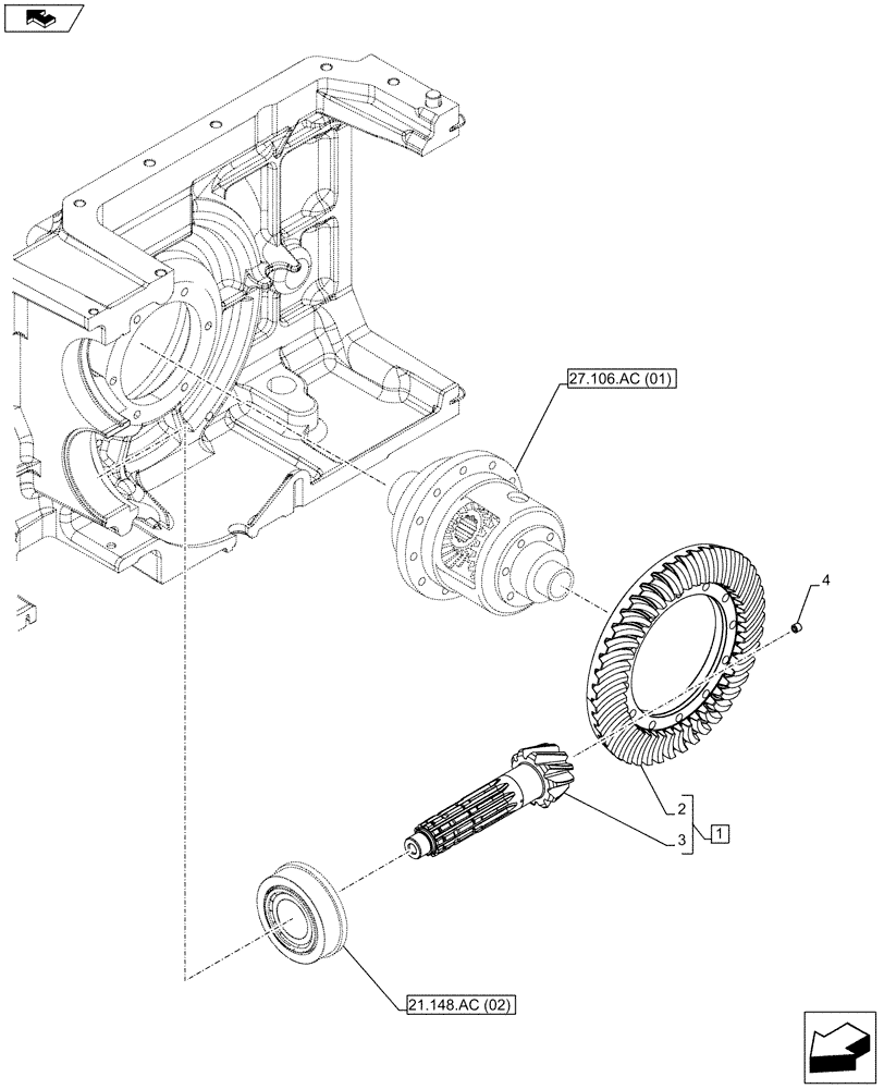 Схема запчастей Case IH FARMALL 105C - (27.106.AA[01]) - VAR - 743507, 743552, 744762, 744763, 744764 - BEVEL GEAR (27) - REAR AXLE SYSTEM