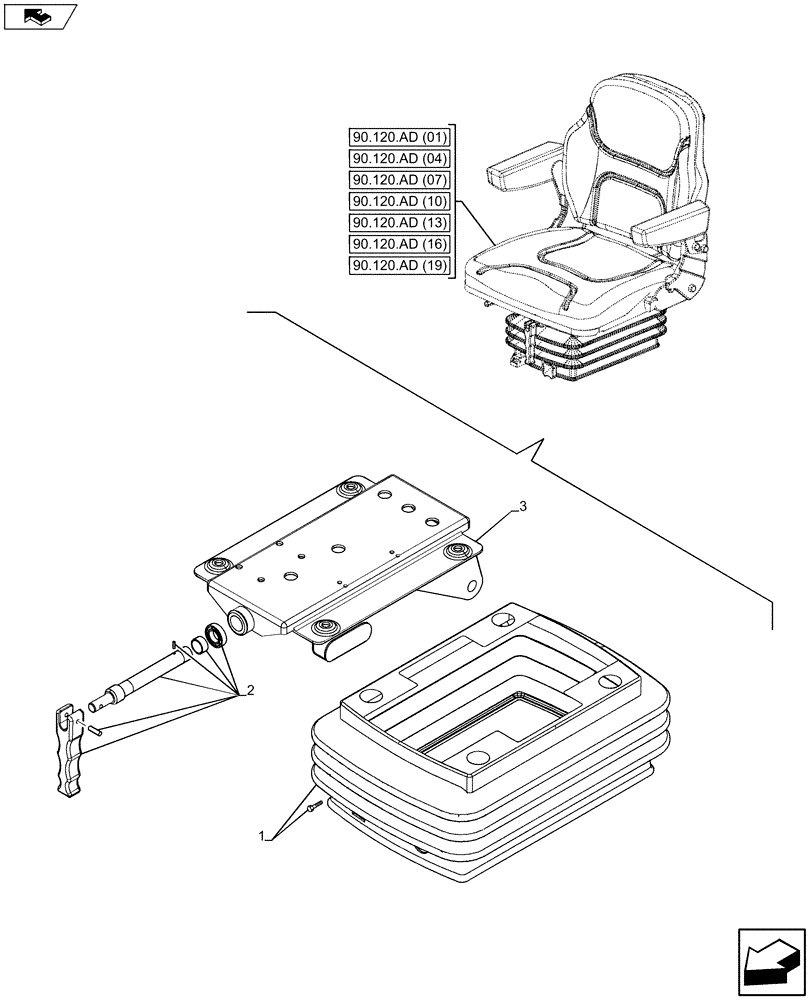Схема запчастей Case IH FARMALL 105C - (90.120.BB[01]) - SEAT, MECHANICAL - BREAKDOWN (90) - PLATFORM, CAB, BODYWORK AND DECALS