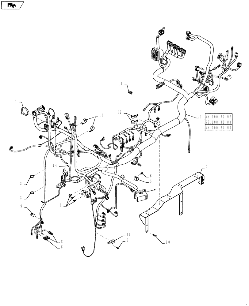 Схема запчастей Case IH MAGNUM 315 - (55.100.AC[01]) - POWERSHIFT - HARNESS, CHASSIS - ASN ZBRD09845 (55) - ELECTRICAL SYSTEMS