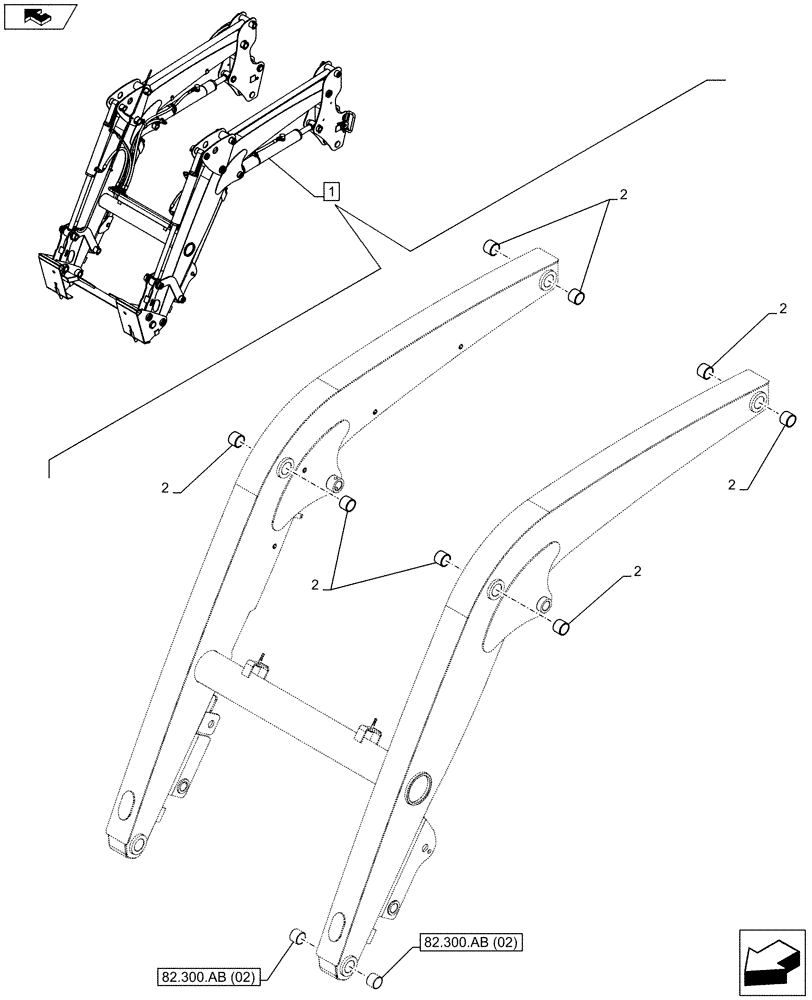 Схема запчастей Case IH FARMALL 85C - (82.100.AA[03]) - VAR - 334489 - LOADER ARM (SELF LEVELLING), BUSHING (82) - FRONT LOADER & BUCKET