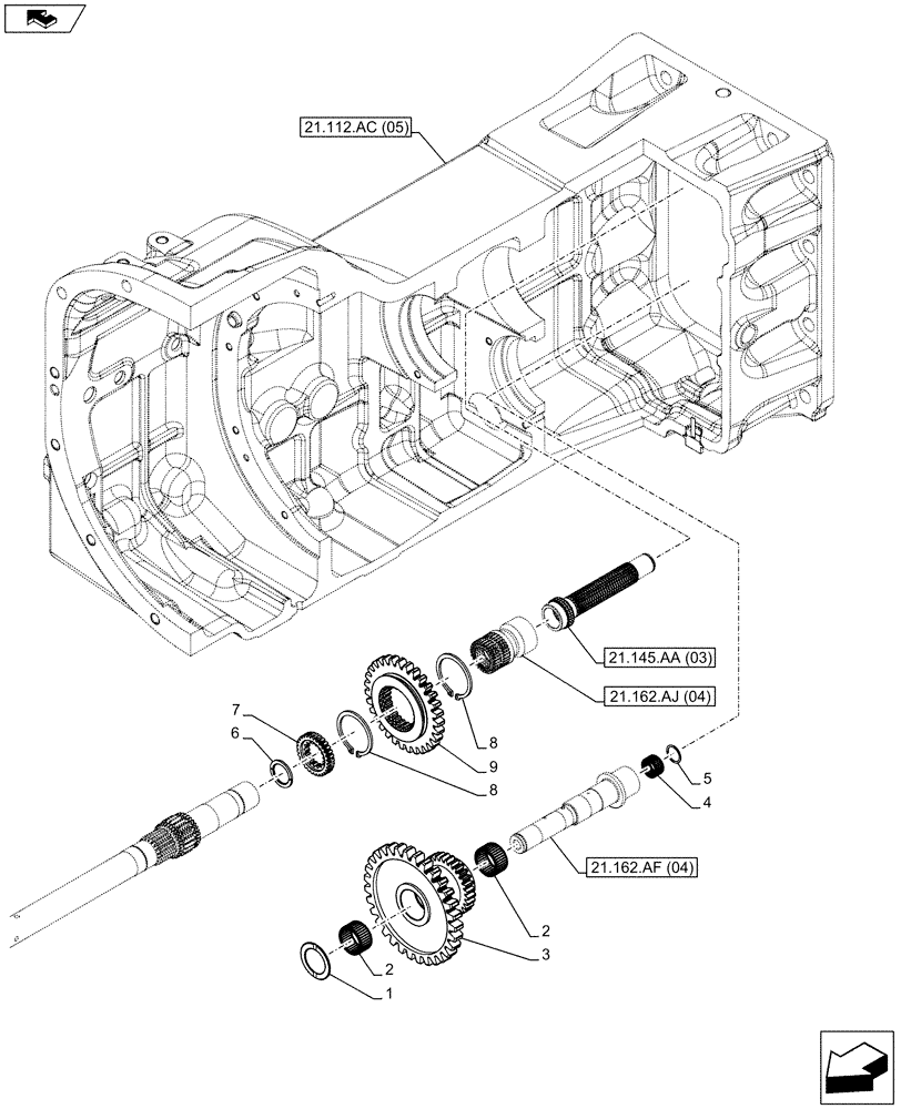 Схема запчастей Case IH FARMALL 85C - (21.160.AN[02]) - VAR - 744763 - TRANSMISSION, CREEPER (20X12) (21) - TRANSMISSION