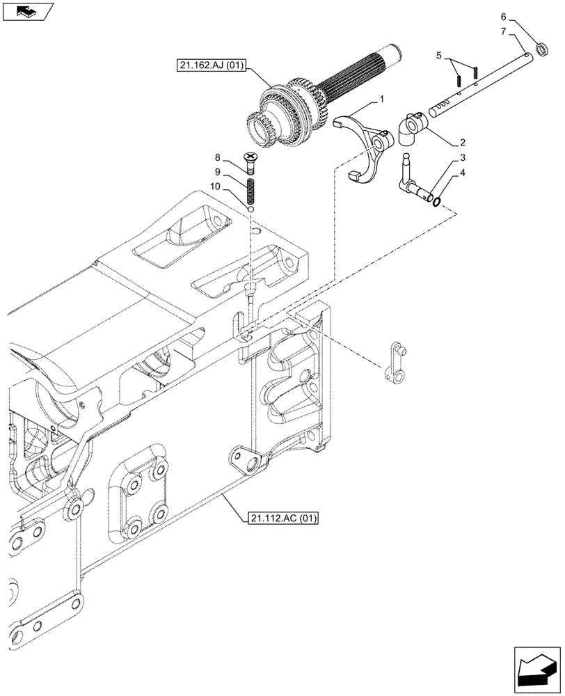 Схема запчастей Case IH FARMALL 105C - (21.162.AE[01]) - TRASMISSION, REVERSE CONTROL (21) - TRANSMISSION