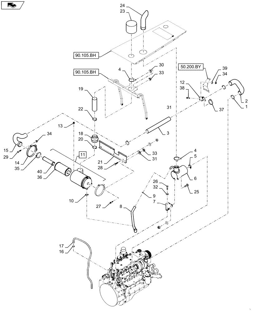 Схема запчастей Case IH WD1203 - (10.254.AI) - INTAKE ASSY, EXHAUST SYSTEM W/ MUFFLER, 6 CYLINDER (10) - ENGINE